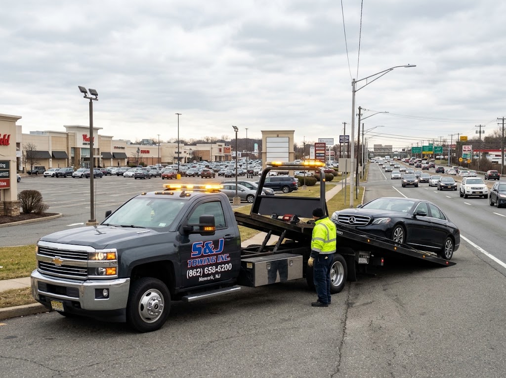 S & J Towing Truck Operating near George Washington Bridge in Fort Lee Bergen County NJ