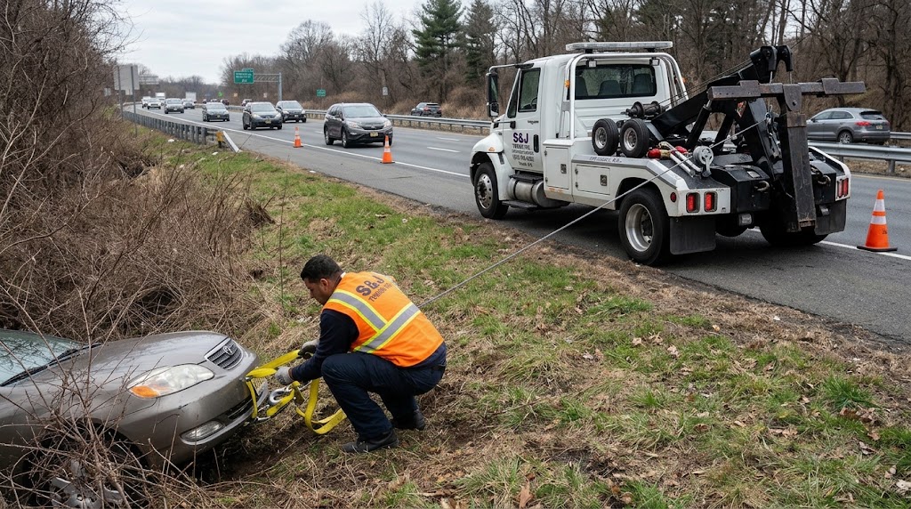 Off-road ditch and embankment winch recovery in New Jersey