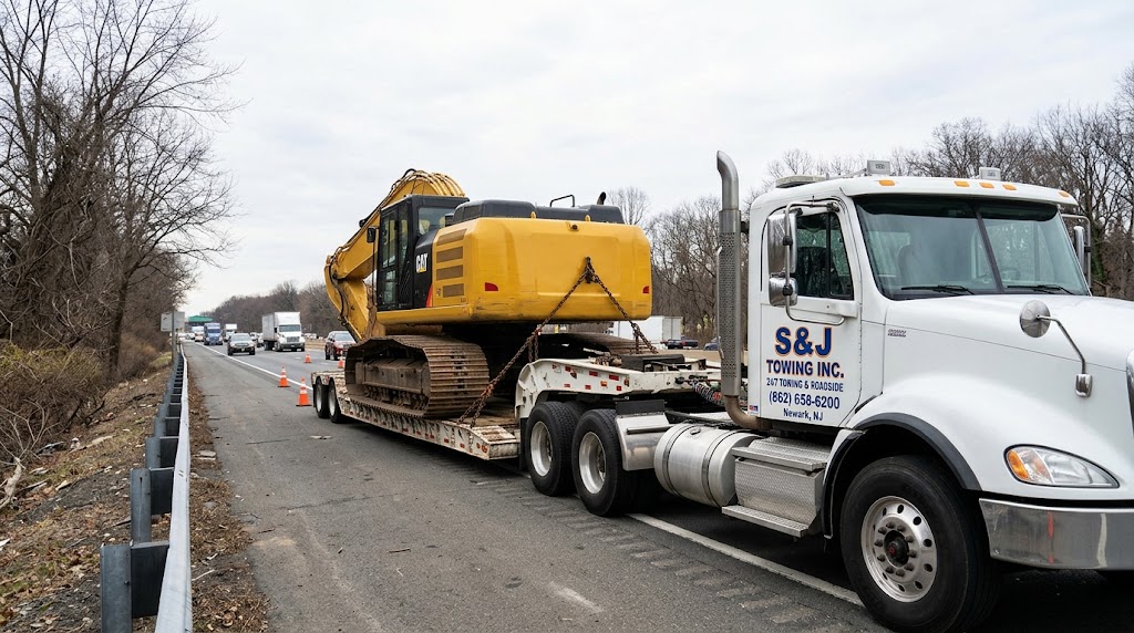 Heavy construction equipment hauling and lowboy transport