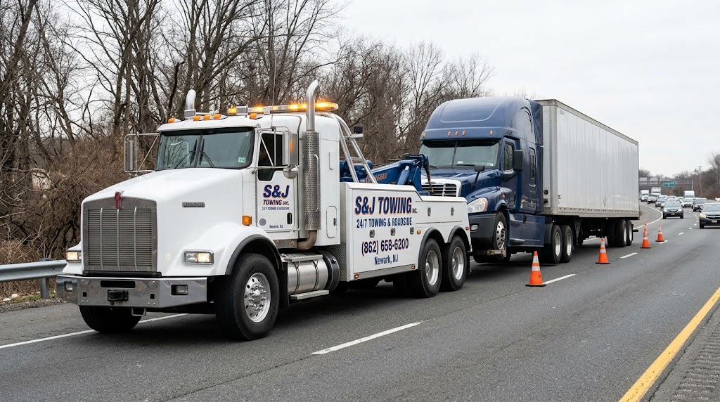 Loaded 53-foot commercial trailer towing in New Jersey