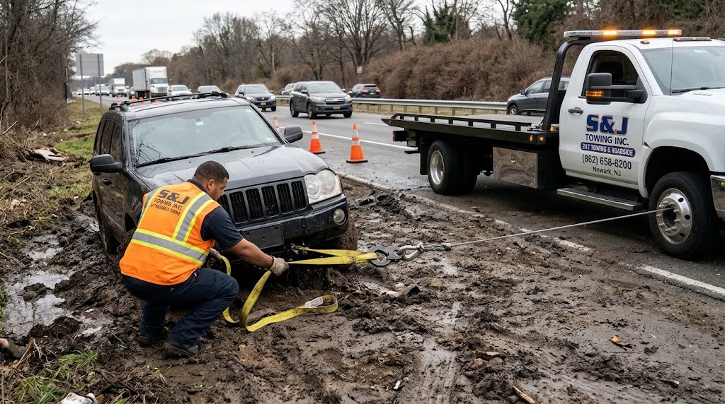 Mud and soft ground winch extraction service in New Jersey