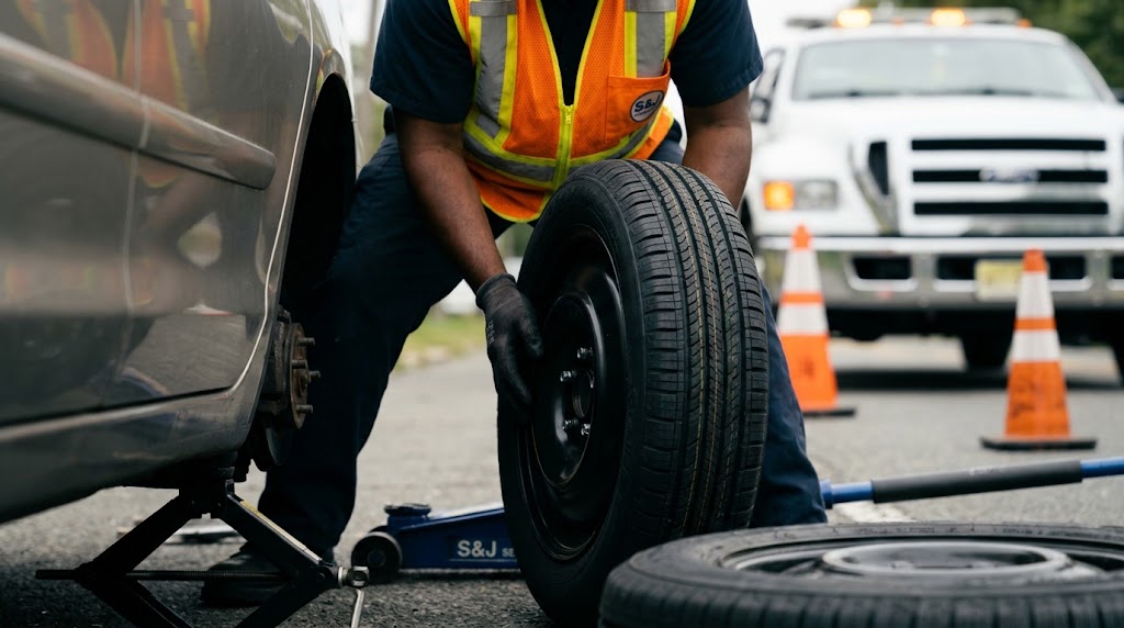 Securing a spare tire roadside in New Jersey